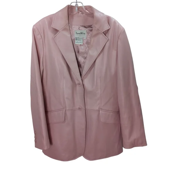 Pamela McCoy Blush Baby Pink Leather Blazer Jacket SZ Large Lk New! - Picture 2 of 7